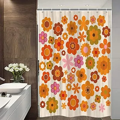 Retro Flowers Camper RV Shower Curtain For Travel 47.00  X 64.00  Beige  • $21.46