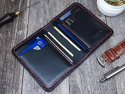 Vertical Bifold Wallet Premium Leather Wallet Handmade Leather Wallet W/ Gifts • $64.99