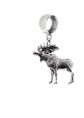 A47 Standing Moose  Pewter Charm On A Bail 5mm Hole Add To Bracelet Or Necklace • $12.44