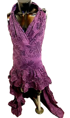 Gypsy Señorita Medieval  Maxi High Low Purple Ruffle Cleavage Dress Sz XL Nepal • $22.80