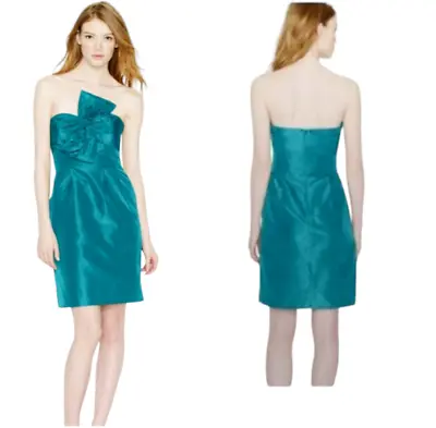 J Crew Bow Monde Strapless Dress In Aqua Silk Taffeta Size 4 NEW #19961 $250 • $33.18