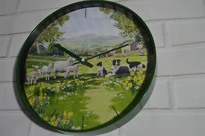 Border Collie Black And White Sheepdog Farm Scene Clock KITCHEN LOUNGE WALLCLOCK • £19.95