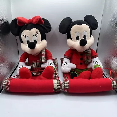 SINGING Minnie & Mickey MOUSE W/SLED; KCare Disney Christmas Plush Tested Works • $34.95