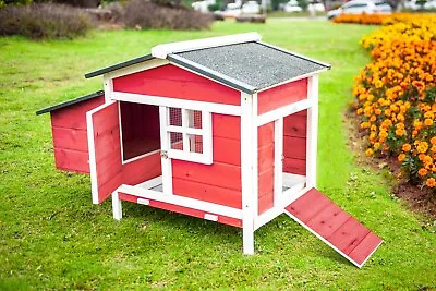 43'' Chicken Coop Pet Hen House Wooden W/Ramp Nest Box Tray Backyard Garden Red • $103.99
