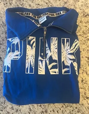 Pink Victoria’s Secret Women's Size Medium Blue Half Zip Sweater Tropical Logo • $14
