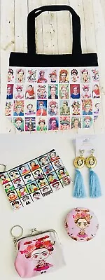 $28 • Buy 5 Piece Set 1 Frida Kahlo Tote Bag 1 Coin Bag 1 Mirror 1 Zipper Bag Pair Earring