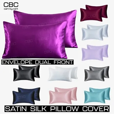 $9.49 • Buy 2 Pcs Satin Silk Pillow Cases Cushion Cover Bedding Home Decor' Smooth Soft NEW