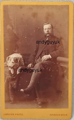 Cdv Collie Dog & Gentleman Owner By Brown Manchester Antique Photo • £14.95