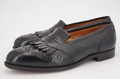 Vintage | Edward Green Uk 8.5 E 9 Wing Tip Kiltie Loafer Black Leather 184 • $288