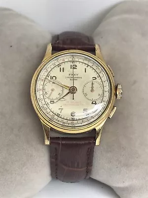 Vintage Frey 154 Chronographe Suisse Mechanical  Goldplated Men’s Watch Cal:L48 • $134.50