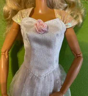 Vintage 1980s Barbie WEDDING DRESS Bride Gown Mattel White Satin Dotted Swiss • $9.95