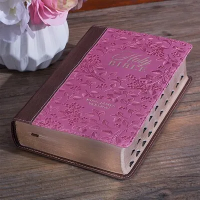The Holy Bible King James Version Giant Print Brown / Berry Pink Thumb Indexed • $55.89