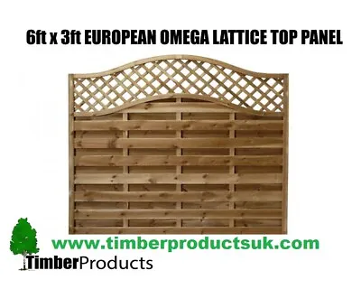 European Fence Garden Panel 6 X 3 Omega Decorative Lattice Top Pressure Treated • £59.99