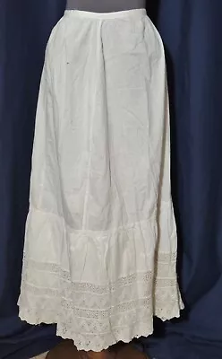 Victorian White Cotton Petticoat W Fancy Lace Ruffle W- 31.5  M - L • $45