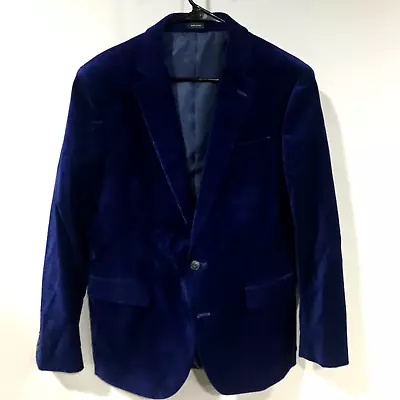 J. Ferrar Funky Blue Velvet Men Large Lined Suit Coat Blazer Play In Band Disco • $27.50