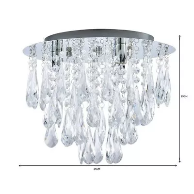 Acrylic Crystal And Chrome Flush Jewelled Ceiling Chandelier 35cm 3G9 LED • £49.95