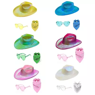 Mens Western Cowboy Hat Bandana Sunglasses Set Rave Space Cowgirl Hat • $17.61