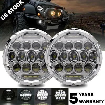 Pair 7 Inch Round LED Headlights Chrome HI-LO For Chevy C10 Camaro Pickup Truck • $48.99