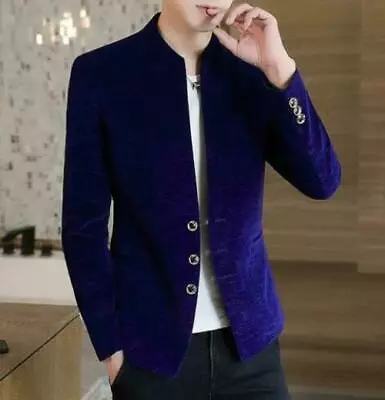 Mens Casual Single Breasted Blazer Coat Long Sleeve Nightclub Slim Fit Jacket Sz • $49.46
