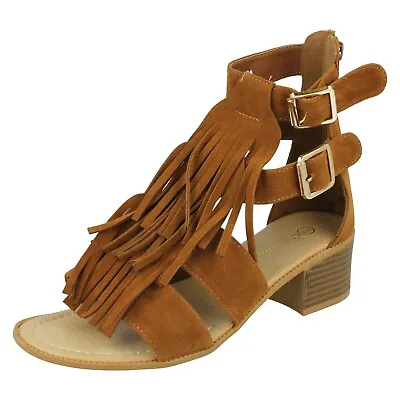 Ladies Savannah F10524 Open Toe Dress Zip Buckle Strap Fringe Heeled Sandals  • £9.99