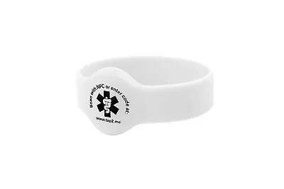 Tap2Tag V0 Medical Alert Wristband - NO SUBS REQUIRED - White Wristband • £7.99