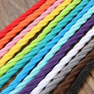 2 Core Vintage Coloured Lighting Fabric Cable Flex  0.75mm Twisted Silk Braided • £2.89