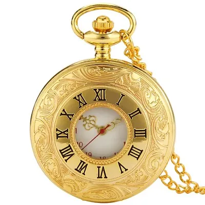 Mens Womens Steampunk Vintage Quartz Pocket Watch With Necklace Chain Fob Watch • £5.51