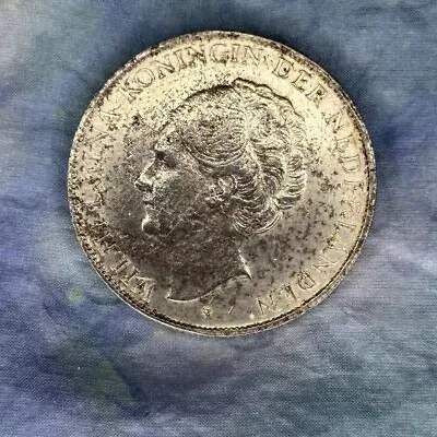 1943 NETHERLANDS Kingdom QUEEN WILHELMINA Old Silver 2  1/2 Gulden Coin • $130.30