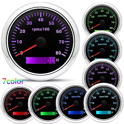 85mm Waterproof Tachometer Gauge 0-8000RPM 7 Color LED For Car Marine Boat Yacht • $27.39