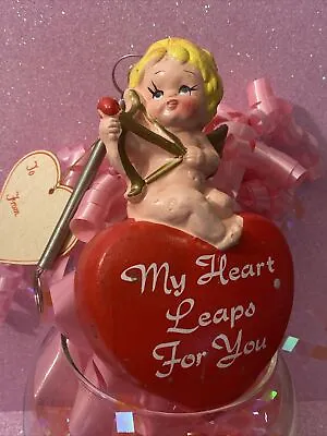 Vintage🩷🌸valentines Love Cupid Angel Heart Hanging Figurine Japan • $26.99