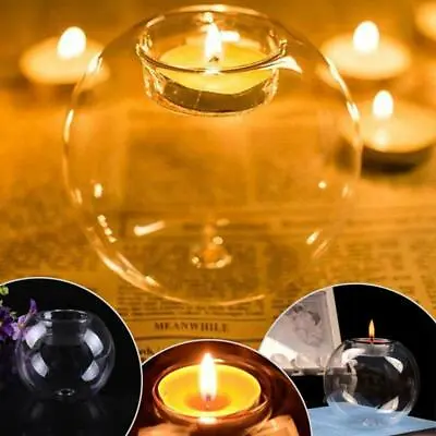 £9.95 • Buy Set Of 6 Glass Tea Candle Holders Round Tea Light Holder Wedding Tealight 8 CM