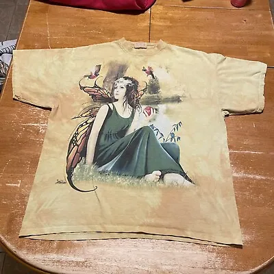 Vintage Fairy Pixie Fantasy Nature The Mountain Y2K Earth Tone T-Shirt Men’s XL • $35