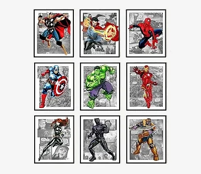! SALE ! Set Of 9 - Marvel - Avenger - Superhero Wall Digital Art Poster Decor • $44.94