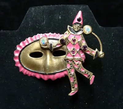 Pink Mardi Gras Mask Vintage Brooch 2.25 X2.25  New Orleans Party • £14.24