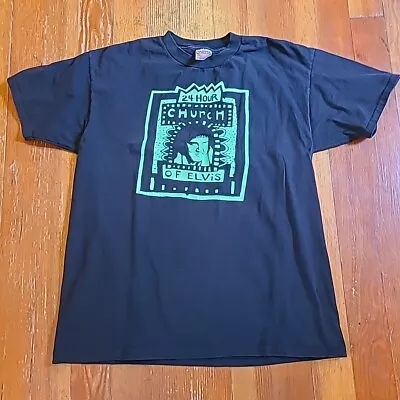 Vintage 24 Hour Church Of Elvis Art T Shirt XL Late 90s Neon Black Portland  • $47.49