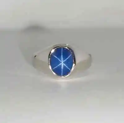 Solid 925 Sterling Fine Silver Star Sapphire Oval Gemstone Birthday Men's Ring • $54.99