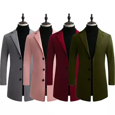 Mens Single Breasted Long Jacket Trench Coat Wool Overcoat Winter Warm Outwear • $29.56