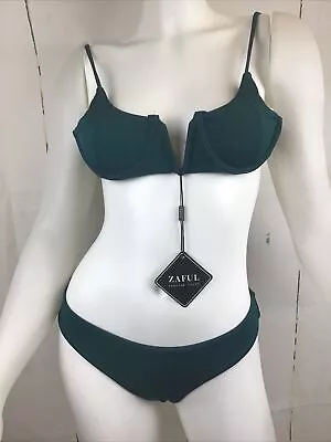 ZAFUL Women's “Peacock Blue” High Cut Ribbed V-Wire 2 Piece Bikini Sz. 6 NWT • $12.99