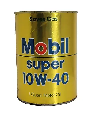 Vintage 1 QT Quart MOBIL SUPER 10W-40 Empty Motor Oil Paper Can • $9.95