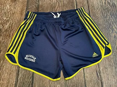 Vintage MICHIGAN WOLVERINES Women's XL Adidas Blue Running Shorts Basketball  )( • $12