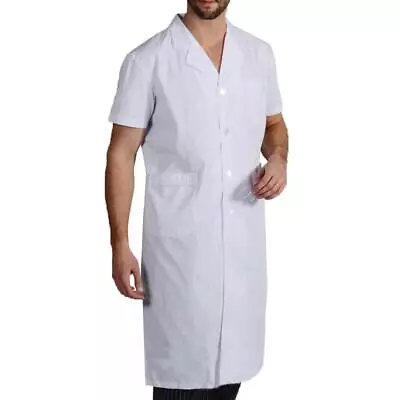 Men Short Sleeve White Scrubs Lab Coat  Doctor Nurse Uniform • £10.97