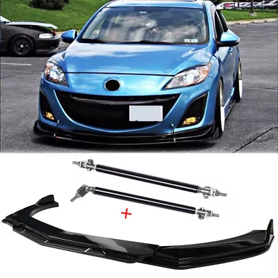 Front Bumper Lip Splitter Spoiler +Strut Rods For Mazda 3 BP Hatchback 2003-2023 • $109.11