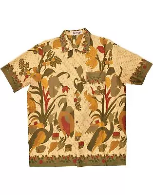 VINTAGE Mens Short Sleeve Shirt Size 42 Large Yellow Animal Print BK18 • $27.68