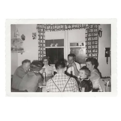 Vintage Photo Family Playing Cards At The Kitchen Table Snapshot Men Women • $4.90