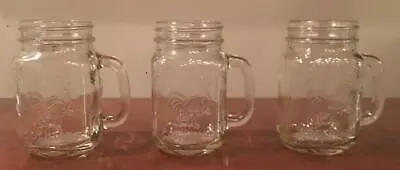 VINTAGE Mason Jar Glass Mugs 16 Oz.  Rooster COUNTY FAIR COCKTAILS   3-Piece Set • $26.88