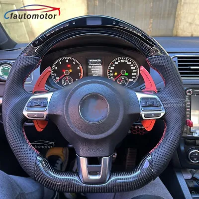 Carbon Fiber Flat LED Sport Steering Wheel Fit 08-14 VW MK6 GTI 6R Scirocco R • $699