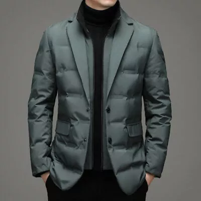 Mens Detachable Collar Down Jacket Warm Business Formal Blazer Winter Outwear • $79.43