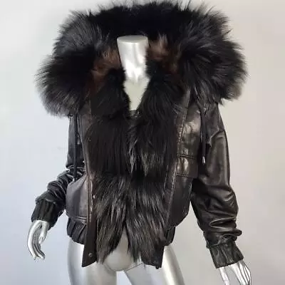 Nwot~$1500~fancy Success~sz Xl~black Genuine Leather Real Fox Fur Coat Jacket • $695