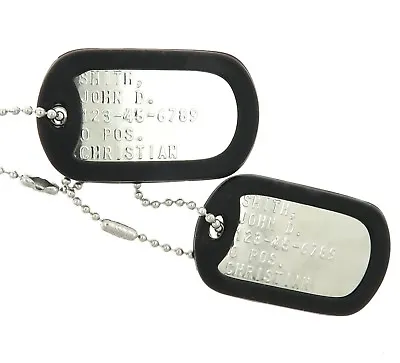 Custom Embossed Shiny Military Stainless Steel Army Navy Marines AF ID Dog Tags • $8.95