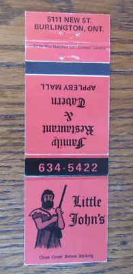 Little John's Tavern Matchbook Cover: Burlington Ontario Empty Matchcover -c4 • $5.93